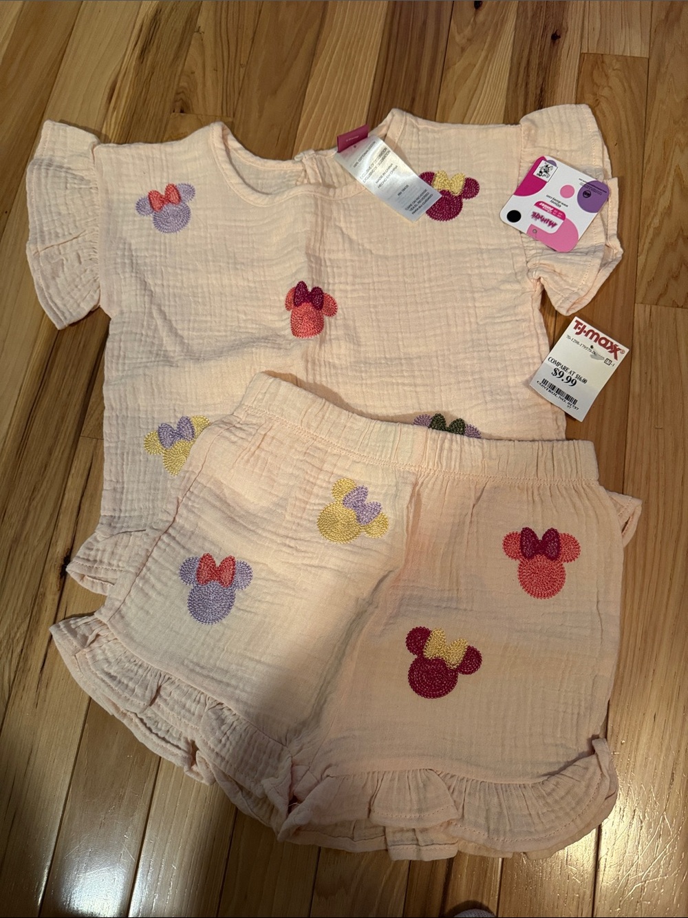 Peach Girls' Two-Piece Minnie Mouse Embroidered Set